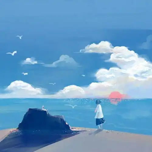 动漫女头蓝色系手绘女生头像壁纸
